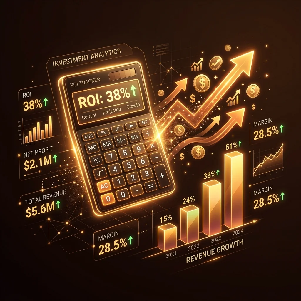 Futuristic Analytics Dashboard and Metrics - Enterprise SEO ROI Calculator